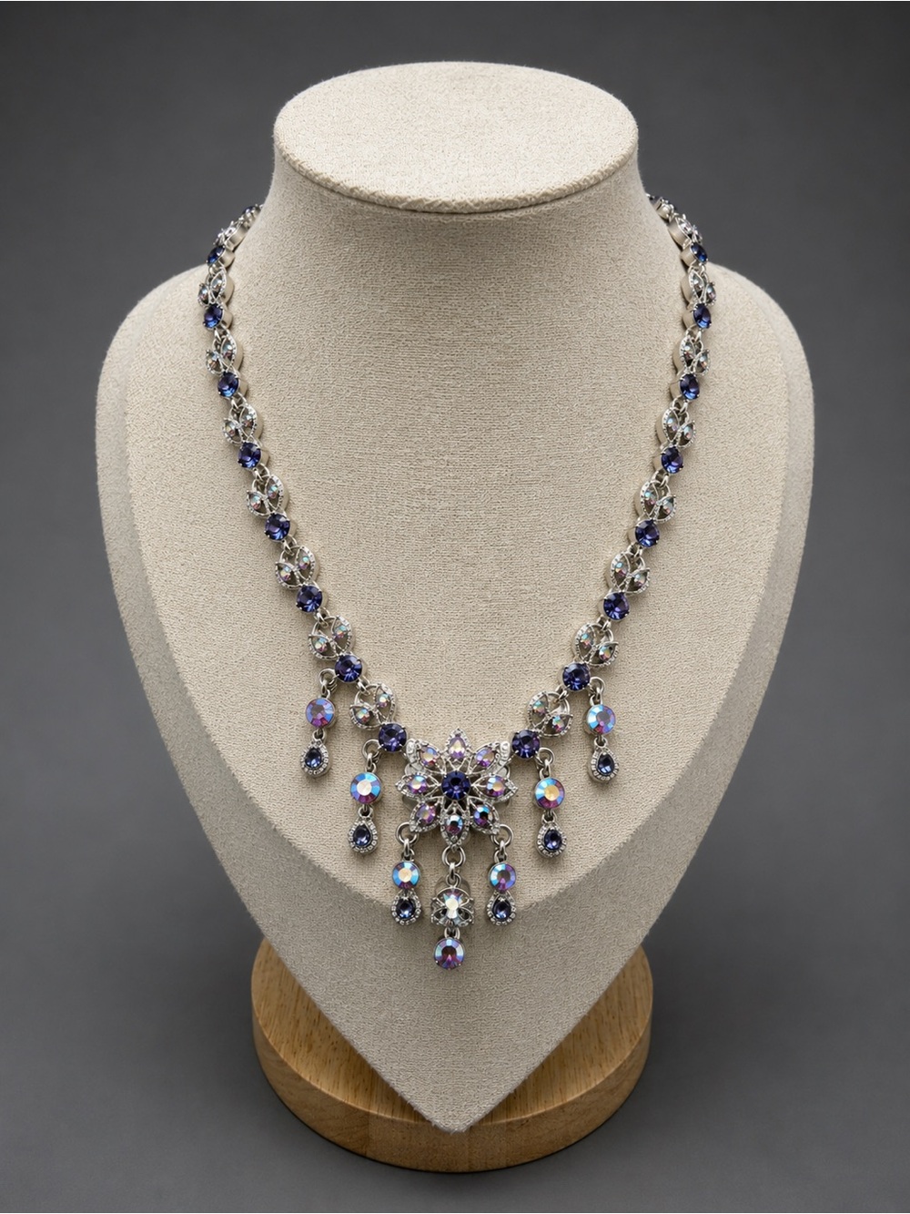 Kirk’s Folly Signed Purple AB Crystal Statement Necklace Fantasy Glam